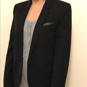 The Kooples Black Womens Jacket 38 Sz Leather Trim